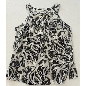 Banana Republic Womens Large Black White Semi Sheer Tank Blouse‎